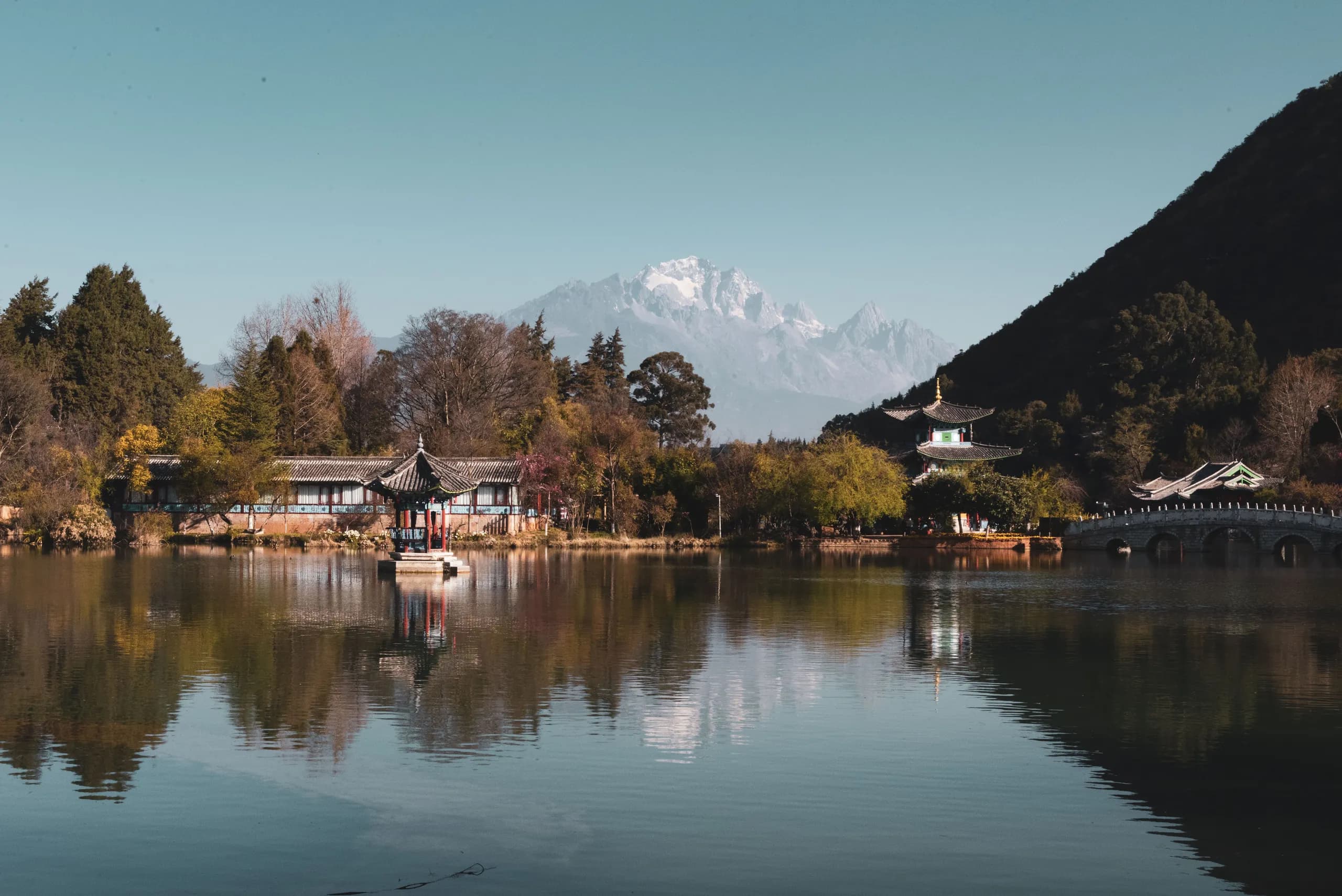 Hidden China Travel — Jade Dragon Snow Mountain over Black Dragon Pool, Yunnan